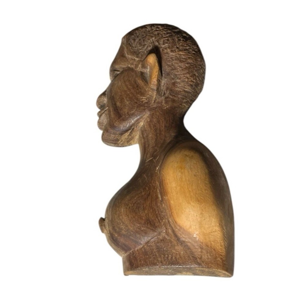 Vintage African Woman Tribal Folk Art Hand Carved Wood Wall Hanging Plaque 7"